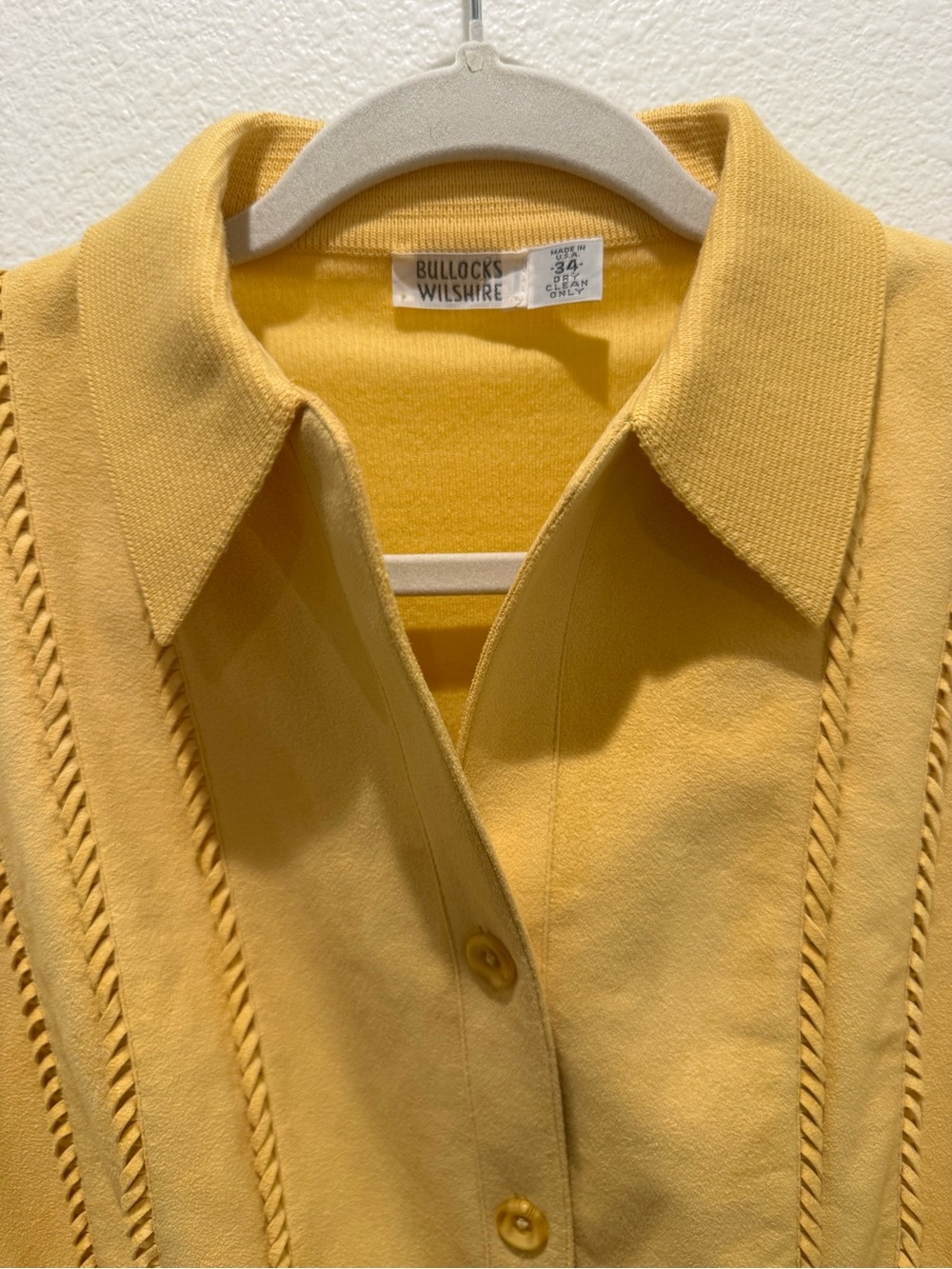Vintage 80s Bullocks Wilshire cardigan 100% wool yellow knit collar size 34 S-M - Picture 15 of 16